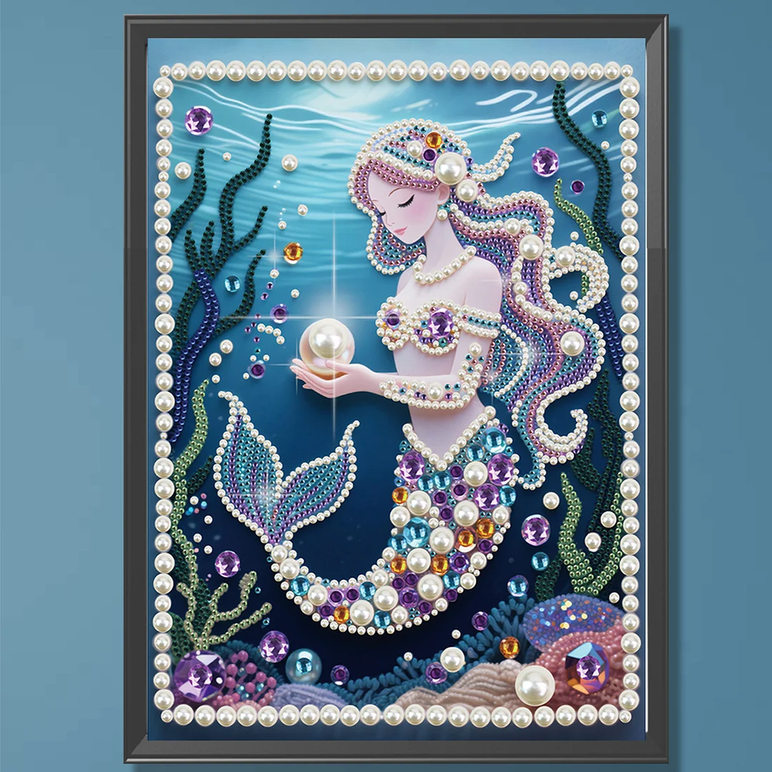Blue Mermaid DIY Partial Diamond Pearl Painting Art Kits 30x40cm Special Shape Pearl Gem Paintings Picture Arts Craft for Adults Beginners Home Wall Decor