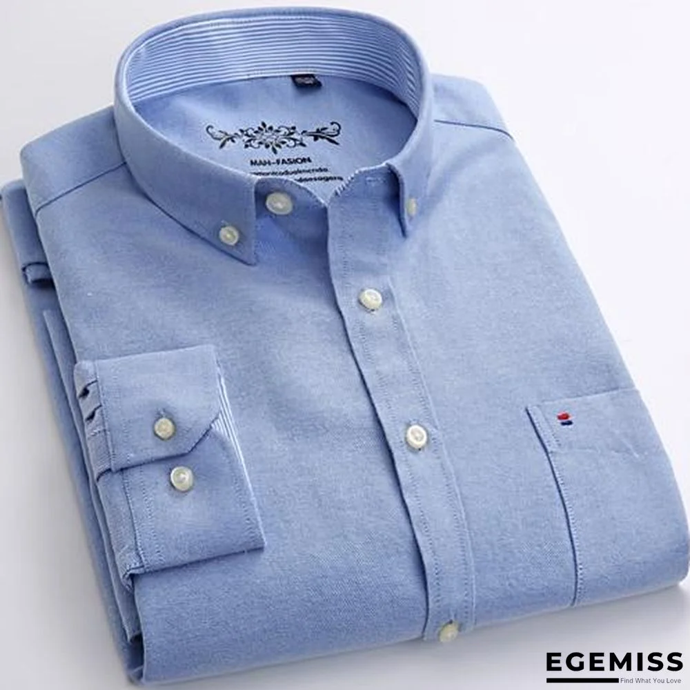 Mens Long Sleeve Solid Oxford Dress Shirt with Left Chest Pocket High-quality Male Casual Regular-fit Tops | EGEMISS