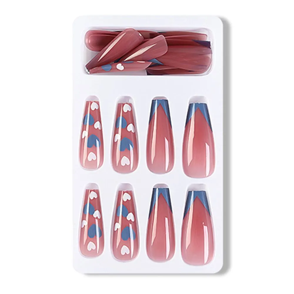 24pcs Fake nails with designs Long Coffin False Nails Ballerina Full Nail Art Tips Press on Nails Beauty Artificial Nails-Nail Inspo