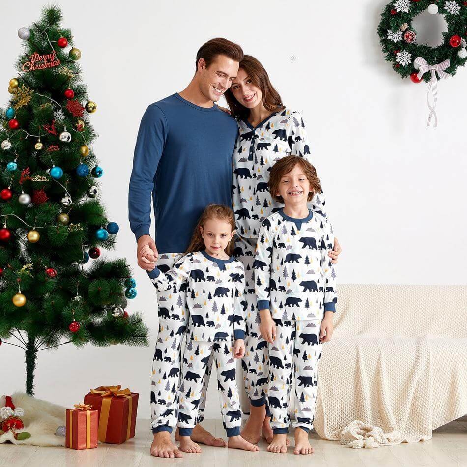 Christmas Tree and Bear Print Family Matching Pajamas Set