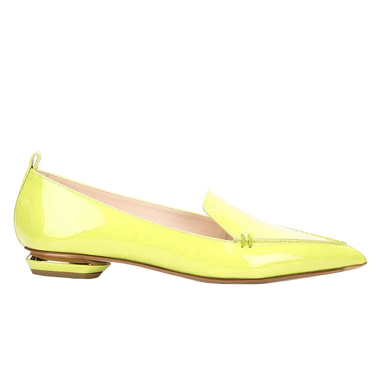 Yellow Patent Leather Loafers Trendy Pointy Toe Flats Vdcoo