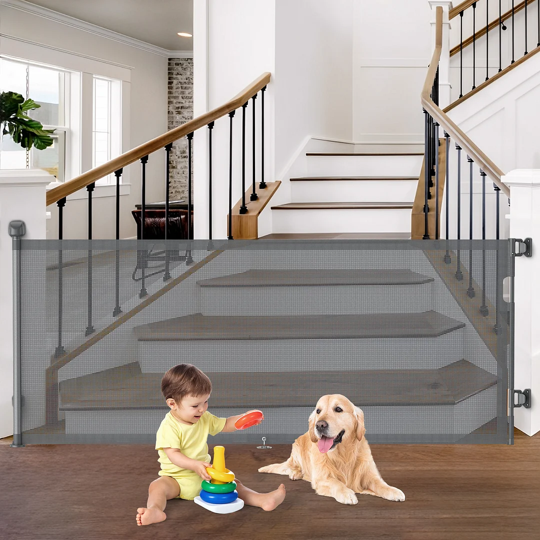 BEBANG Retractable Baby Gate Extra Wide, 71" Retractable Dog Gate for Stairs, Doorways, Hallways, Indoor and Outdoor, Gray