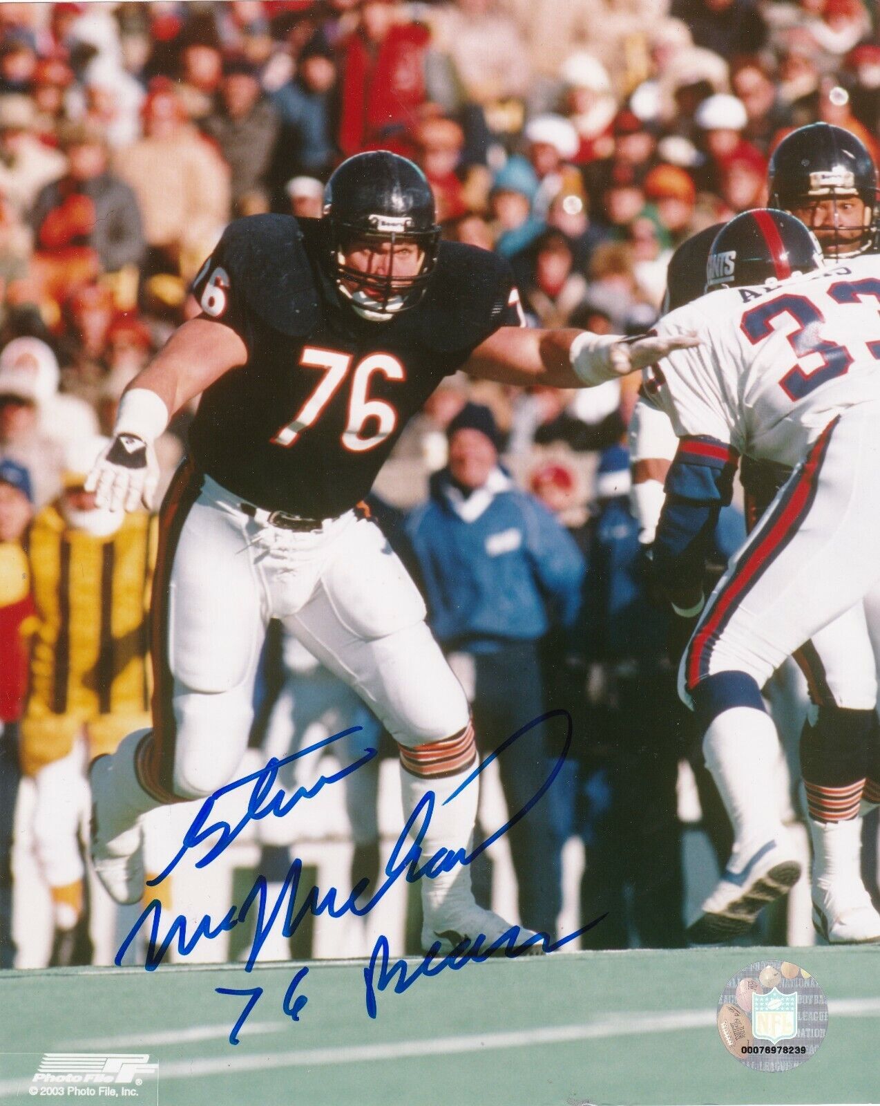 STEVE MCMICHAEL CHICAGO BEARS ACTION SIGNED 8x10