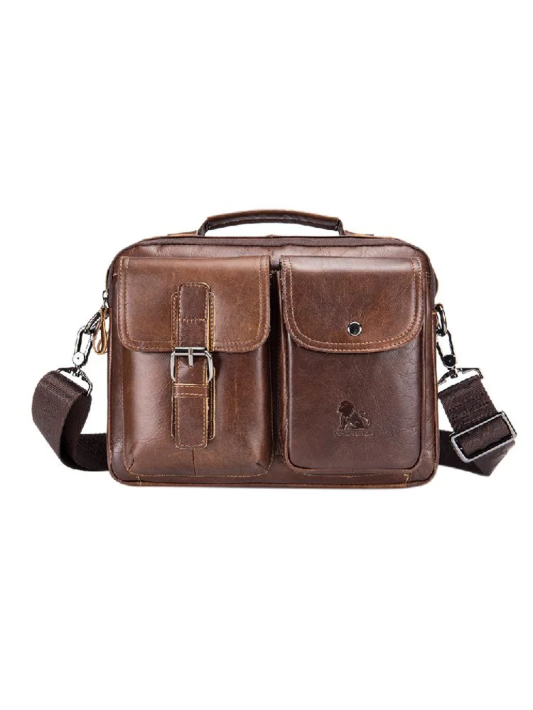 Vintage Genuine Leather Handbags Men Shoulder Crossbody Bags (Dark Brown)