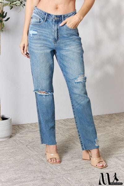 MidiSono - Judy Blue Full Size Distressed Raw Hem Straight Jeans