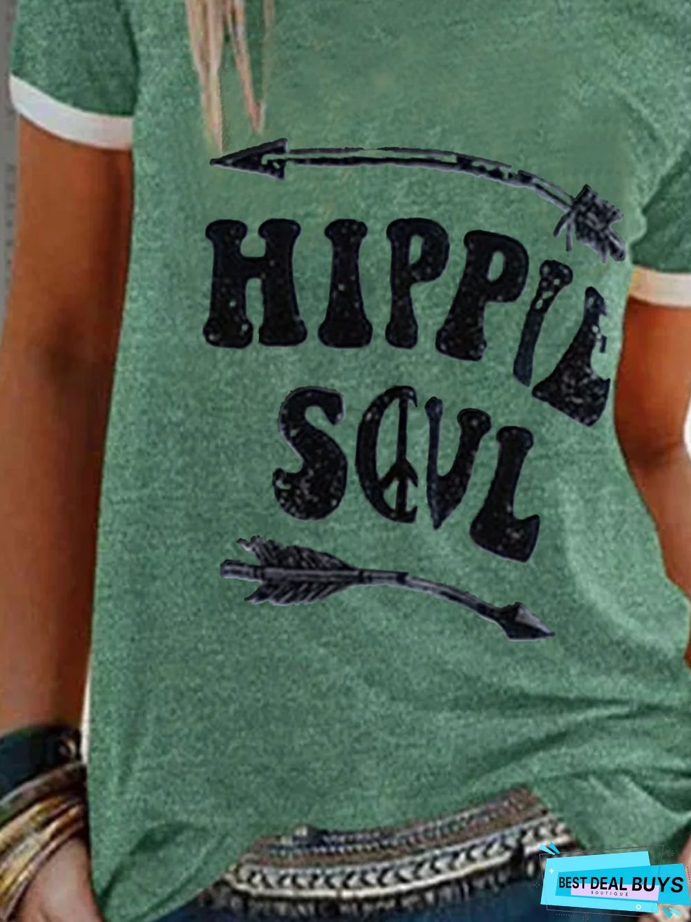 Green Short Sleeve Patchwork T-shirt