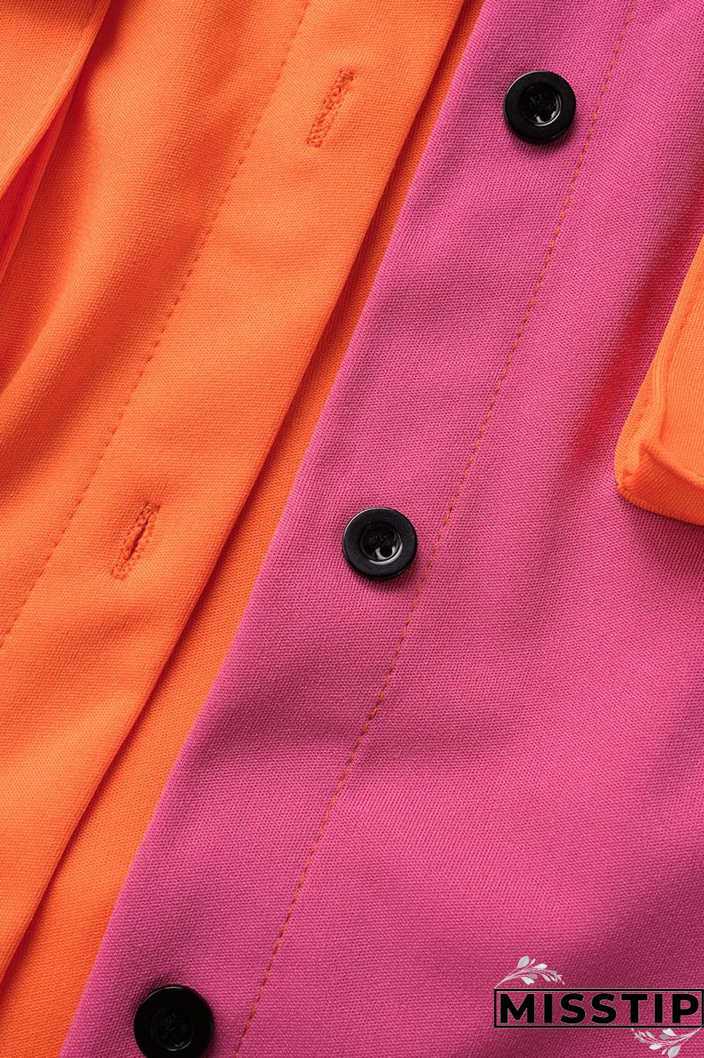 Blue Casual Patchwork Contrast Shirt Collar Short Sleeve Two Pieces