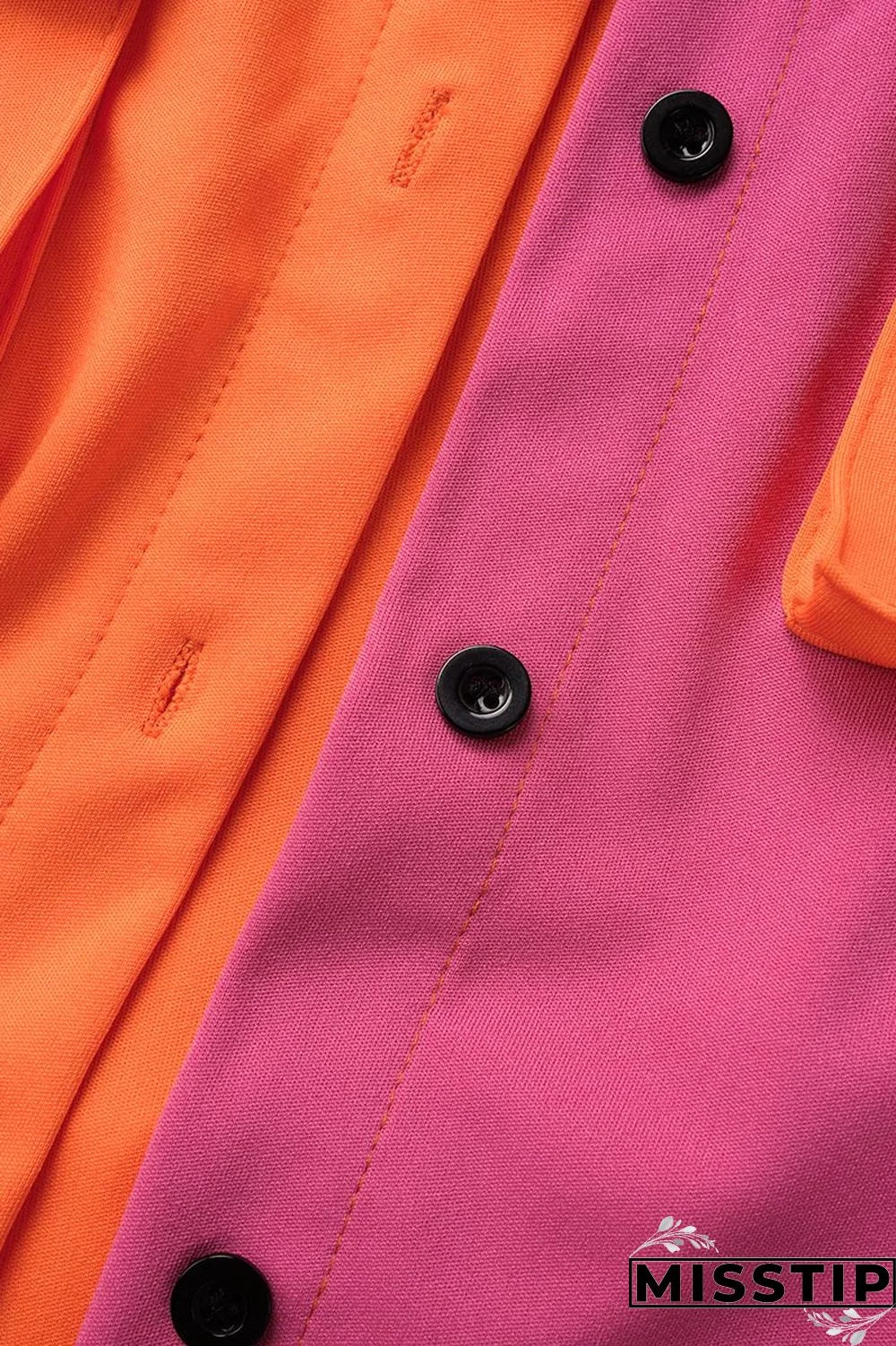 Blue Casual Patchwork Contrast Shirt Collar Short Sleeve Two Pieces