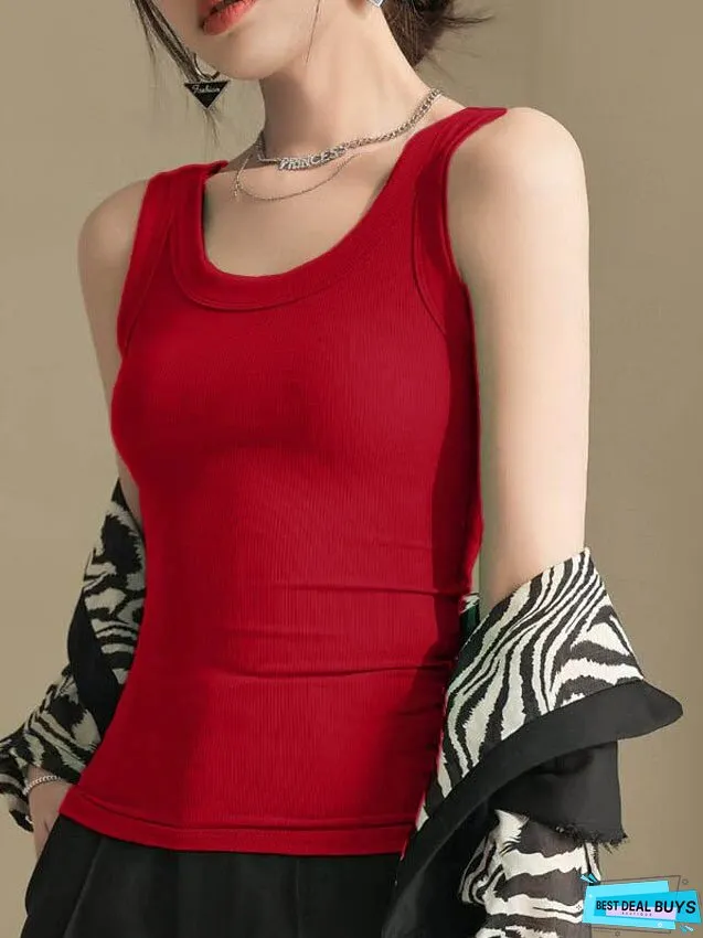 Women's Sportswear Polyester Commute Style Sleeveless Slim Tops