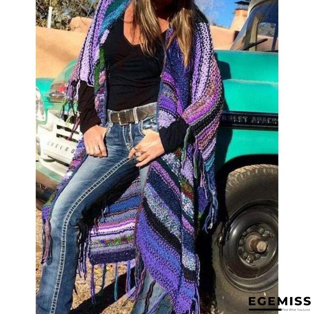 Color-Block Long Sleeve Tassel Knitted Outerwear | EGEMISS