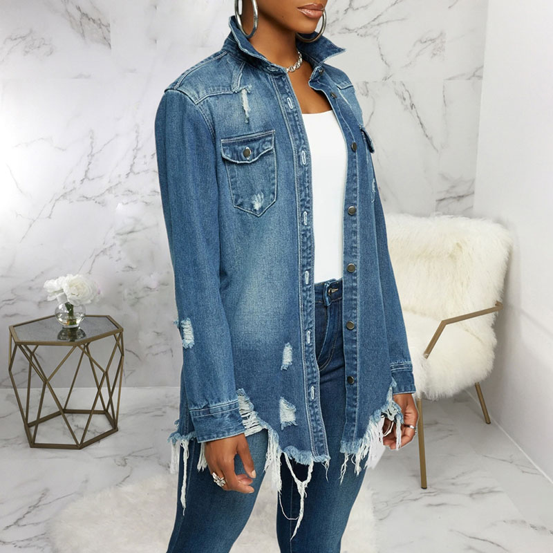 Casual Solid Long Sleeve Denim Jacket wearshes
