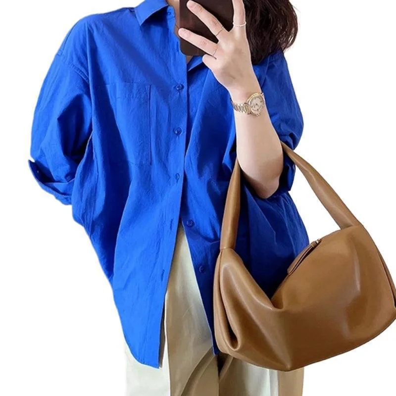 Athvotar Athvotar Shirt Women Spring And Autumn 2025 New Design Sense Of Small Solid Casual Folding Long-Sleeved Shirt Coat Top