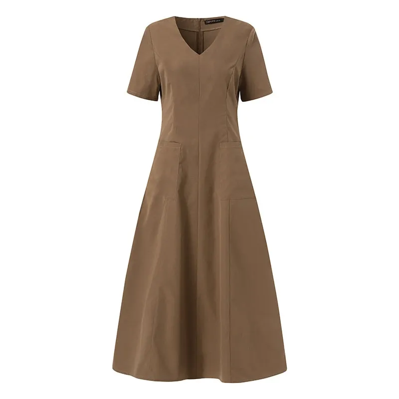 ZANZEA Elegant Women Summer Maxi Sundress Stylish V Neck Short Sleeve High Waist OL Work Long Vestidos Casual Solid A-line Dress