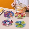 4PCS Wooden Diamond Painted Placemats Round Placemat with Holder (Bouquet)