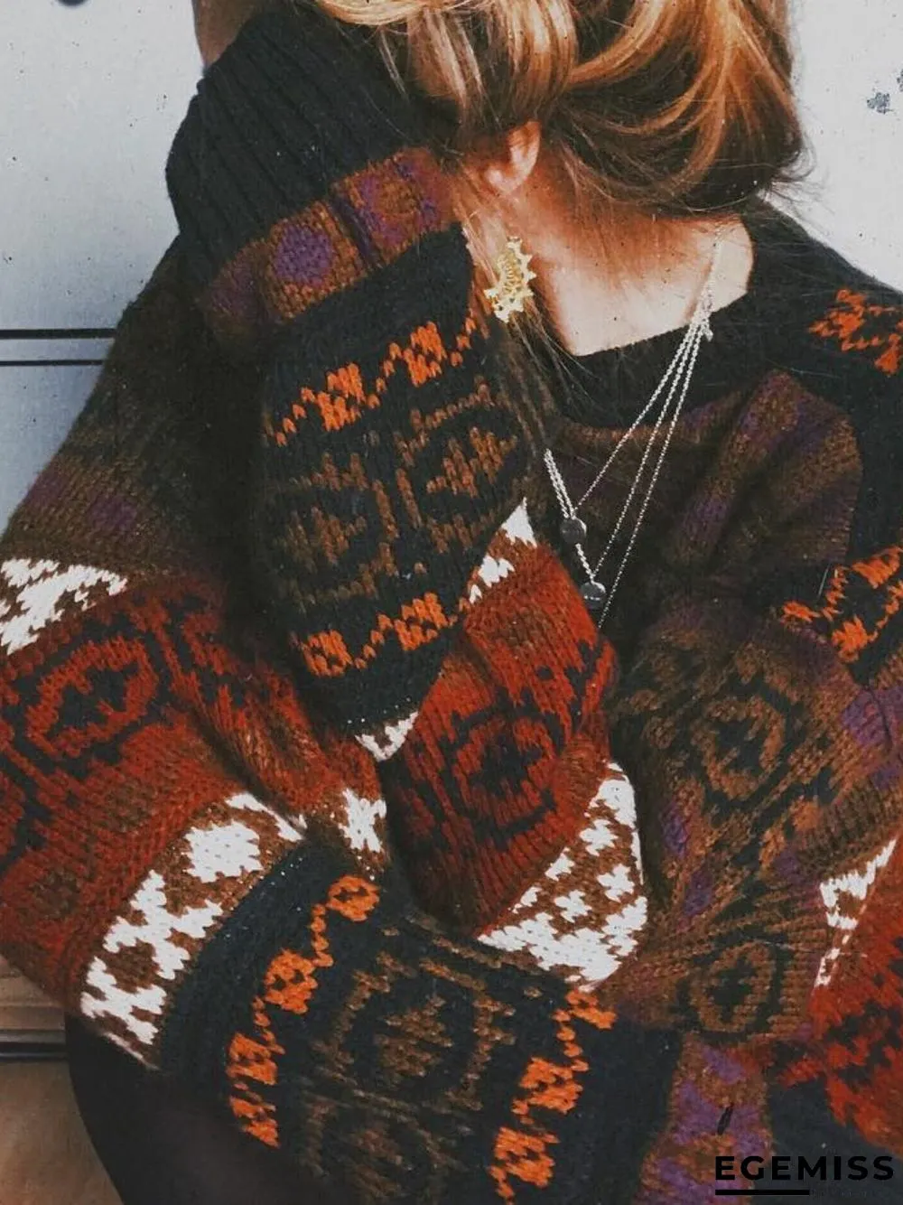 Boho Floral Knitted Shift Sweater | EGEMISS