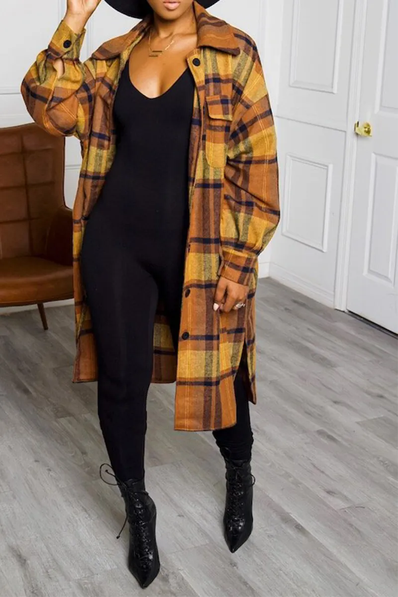 Casual Street Plaid Split Joint Turndown Collar Long Sleeve Two Pieces(4 Colors)