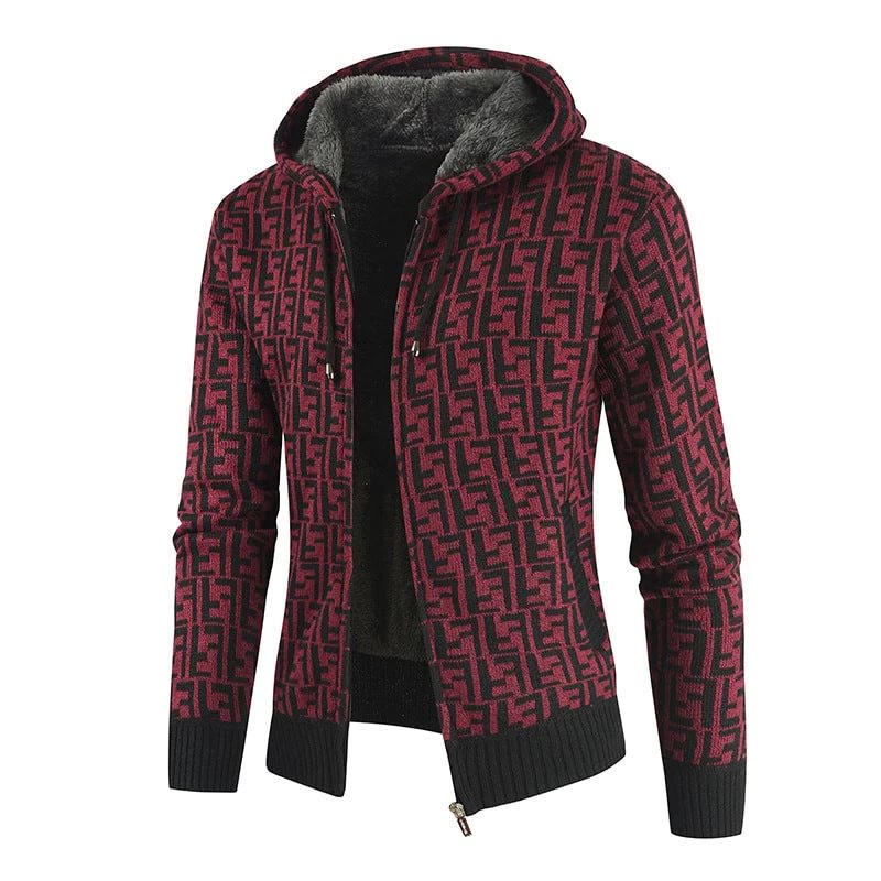 Men's Color Matching Hooded Sweater Coat