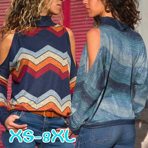Women Striped Sweater Turtle Neck Long Sleeve Casual Loose Pullover Shirt Blouse Plus Size XS-8XL - Shop Trendy Women's Fashion | TeeYours