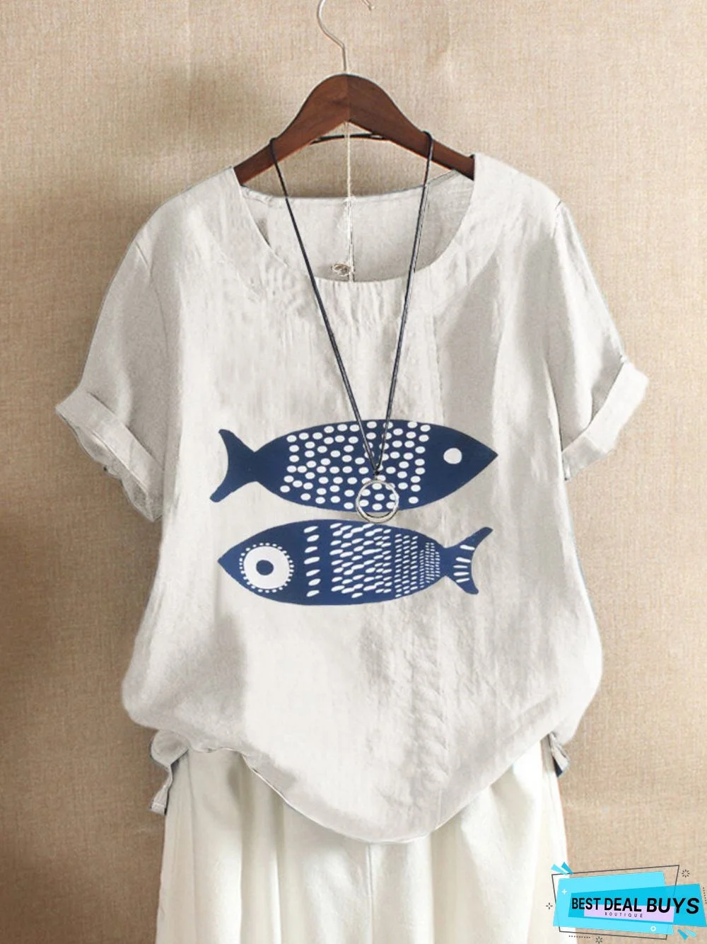 Cotton Crew Neck Loose Printed T-shirt