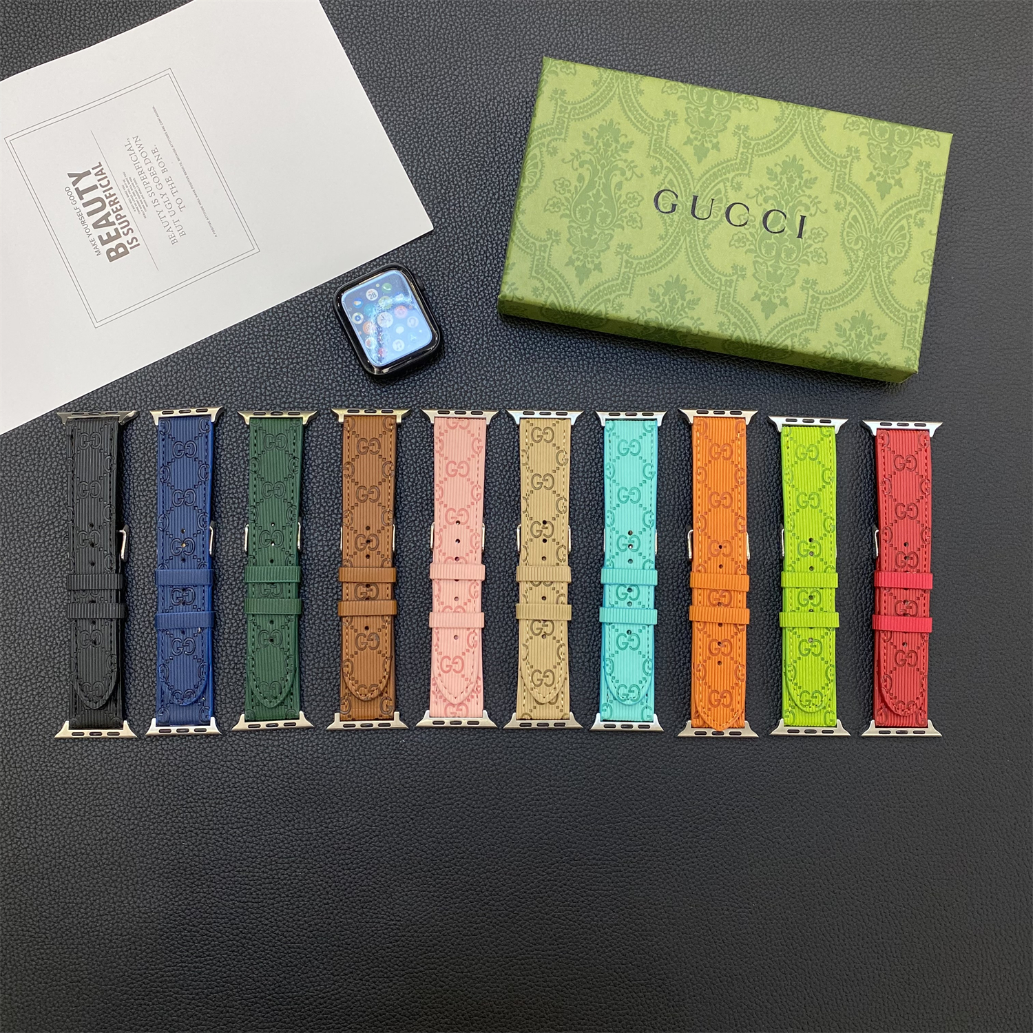 Gucci Genuine Leather Vertical Embossed Apple Watch Replacement Strap