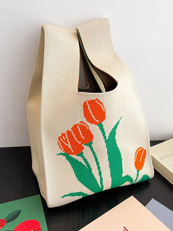 Floral Printed Woven Handbag Bags Accessories