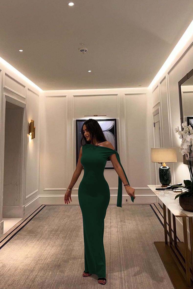 Lvs&Broner One Shoulder Sleeveless Mermaid Long Prom Dress With Pleated