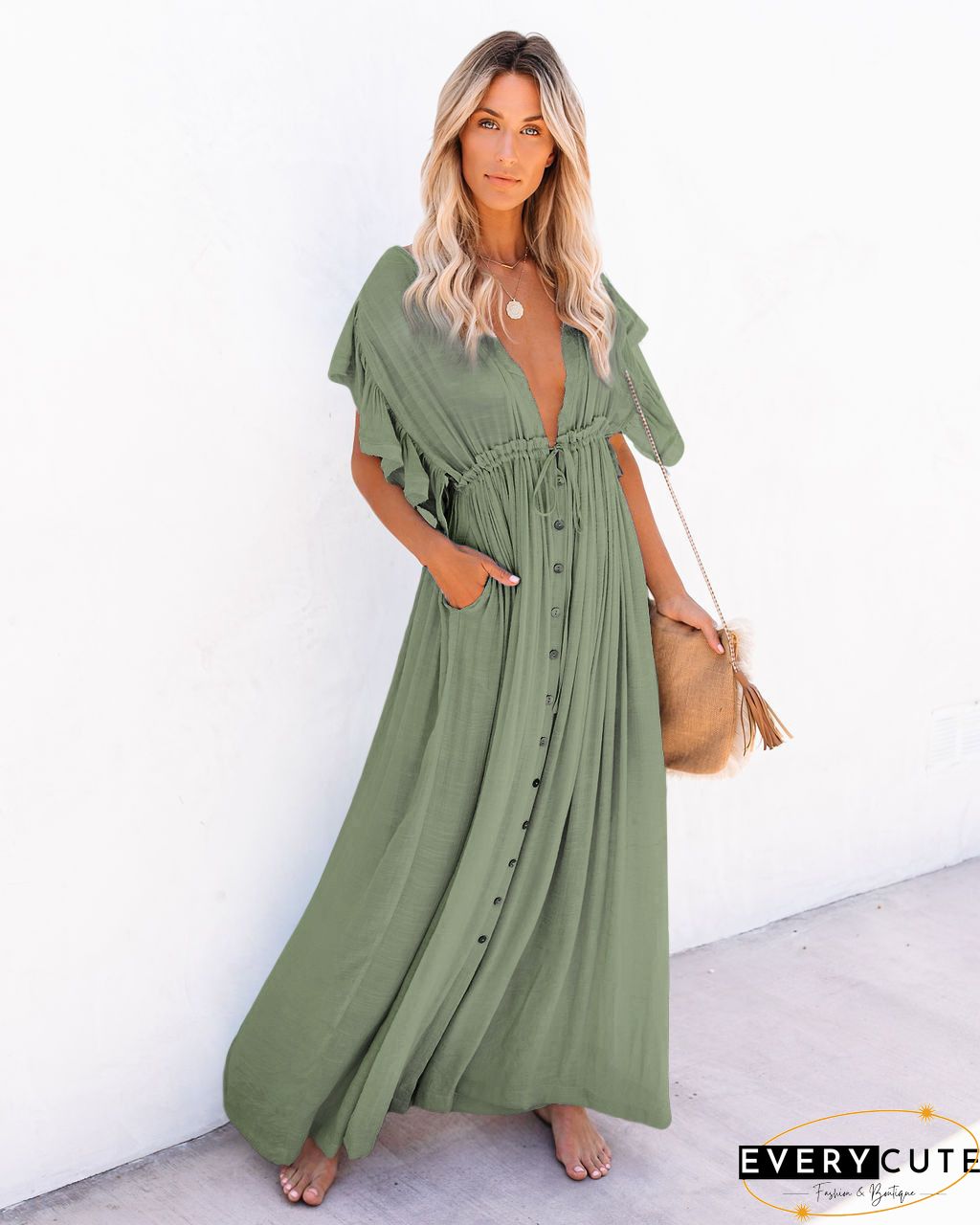 Off Shoulder Hem Split Ruffle Maxi Dress