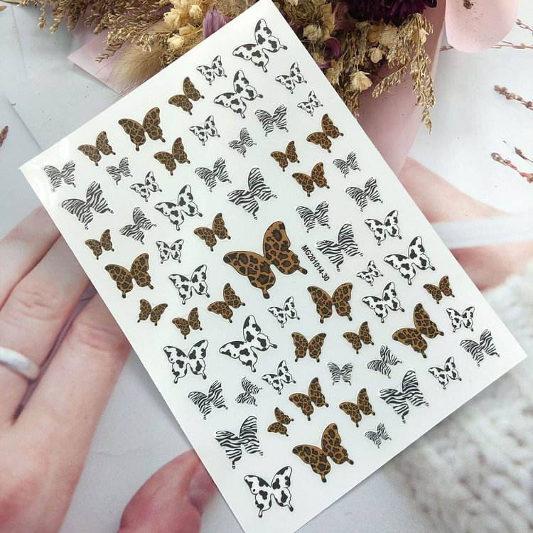 Leopardo Butterfly Design 3D Nail Art Stickers Leopard Adshive Stickers Slider Decals Tip Manicuring Art Decoration Accessory