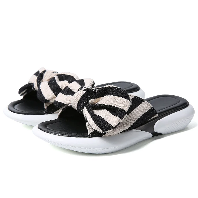 Women's Memory Foam Open Toe Slide Slippers with Cute Bowknot, Ladies' Slip on House Shoes Spa Slippers with Indoor Outdoor Anti-Skid Rubber Sole QueenFunky