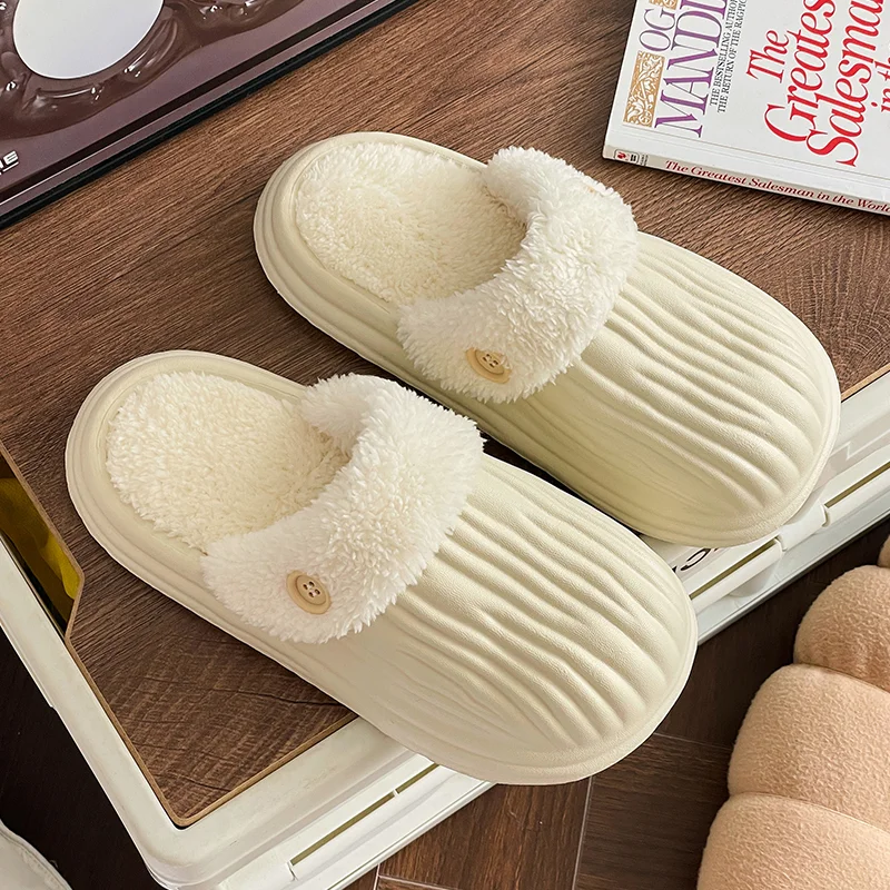 Zhungei Winter Warm Cotton Slippers Women 2024 New Removable Fur Lined Home Shoes Woman Eva Waterproof Non Slip Casual Slippers