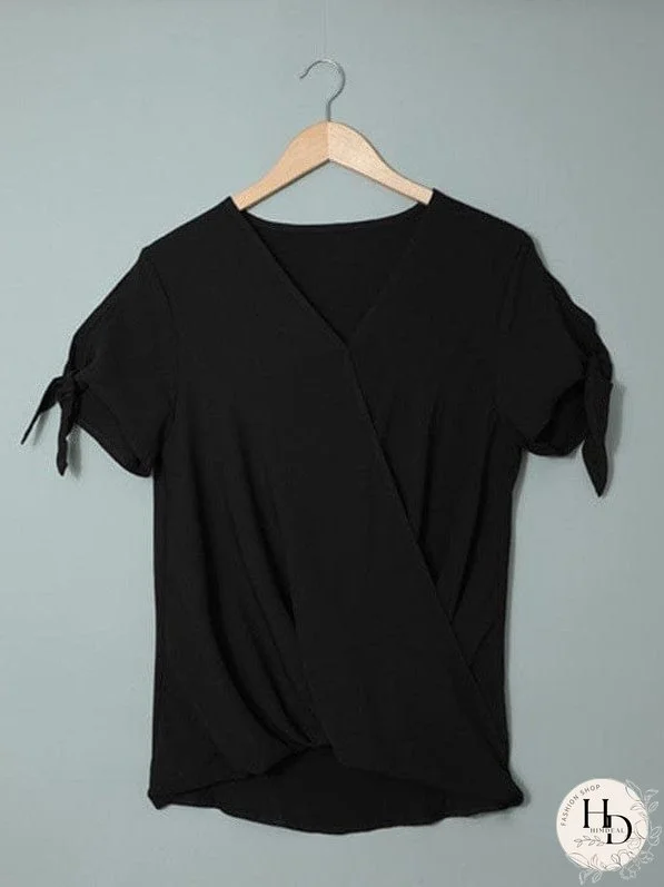 Women's Short Sleeve Knotted Cuff Blouse