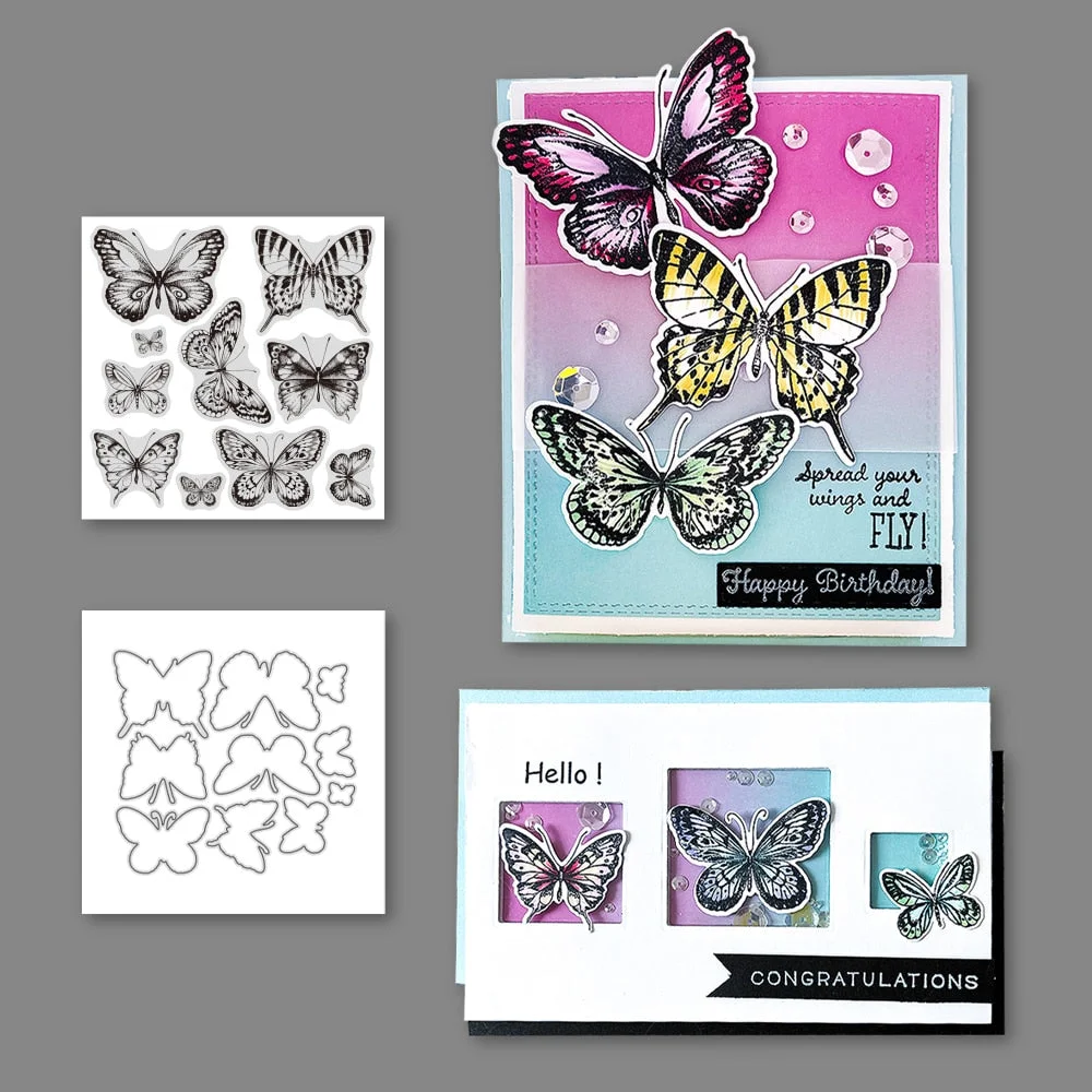 Butterfly Bouquet Stamps Cutting Dies Templates for DIY Scrapbooking Album Transparent Silicone Decorative