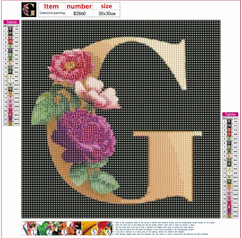Diamond Painting - Full Round Drill - Flower Alphabet(30*30cm)