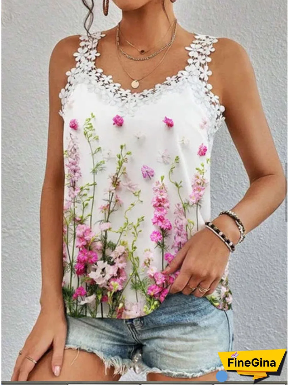 Women's Floral Printed V-Neck Sleeveless Top