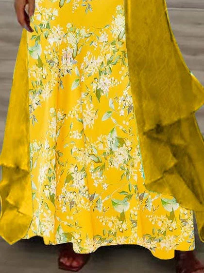 Women's Long Sleeve V-neck Floral Printed Two Pieces Maxi Dress