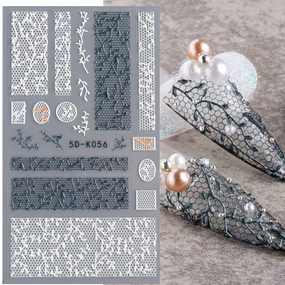 Churchf Nail Stickers Flowers Geometric Lines Decor Acrylic Embossed Sliders Gold Frame Nail Decals Cherry Blossom Manicure GLJI-5D05-Nail Inspo