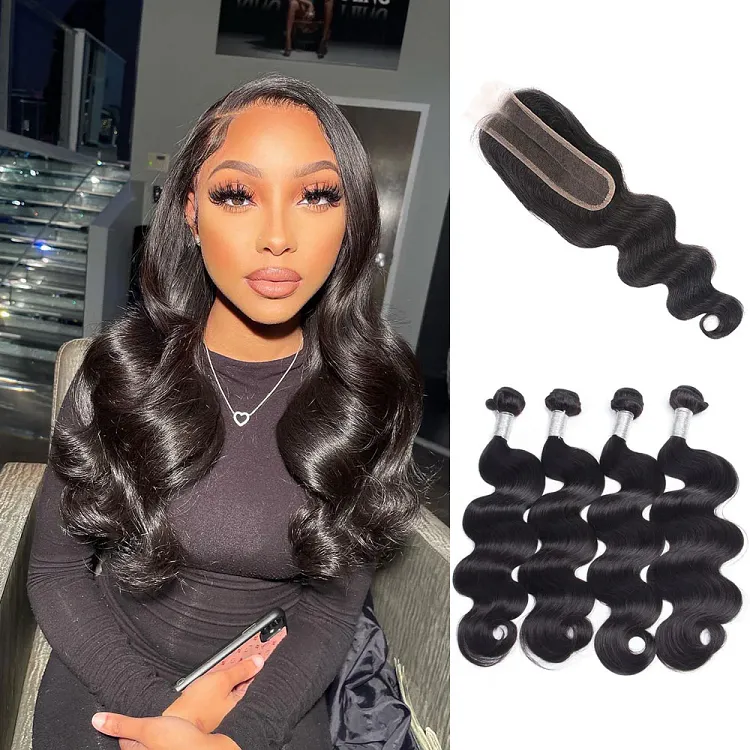 3 Bundles Body Wave With 2x6 Lace Closure 12A+ Virgin Human Hair display picture 1