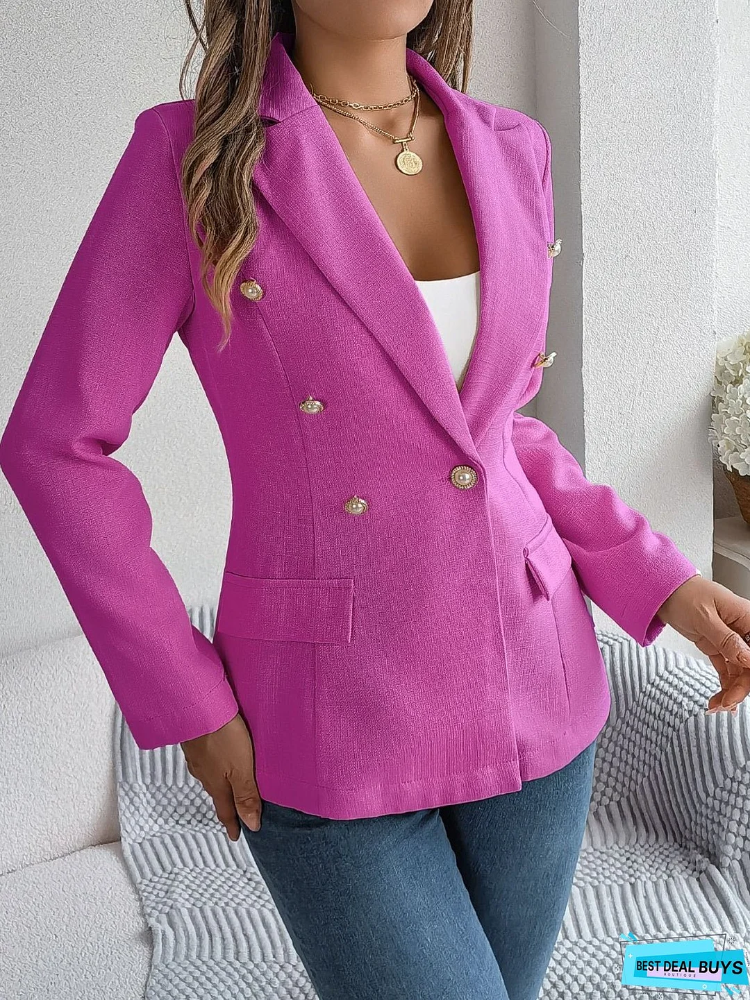 Decorative Pocket Flap Lapel Collar Long Sleeve Blazer
