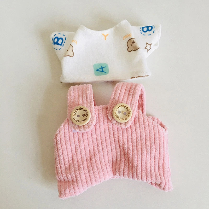 17cm Vinyl Plush Doll Clothes Pull Cloth Pendant T-shirt Button Suspender Pants Clothing Accessories Blind Box Doll Clothes