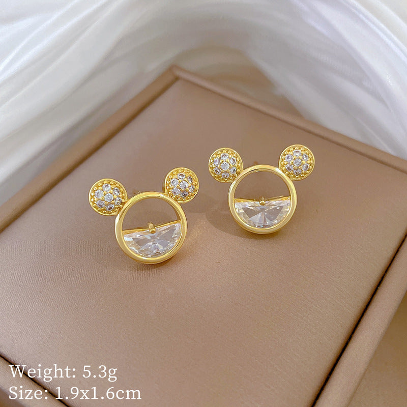 Necklace Earrings Set With Full Diamonds And Hollowed-Out Mouse Head Personalized Banquet Earrings And Necklace Set