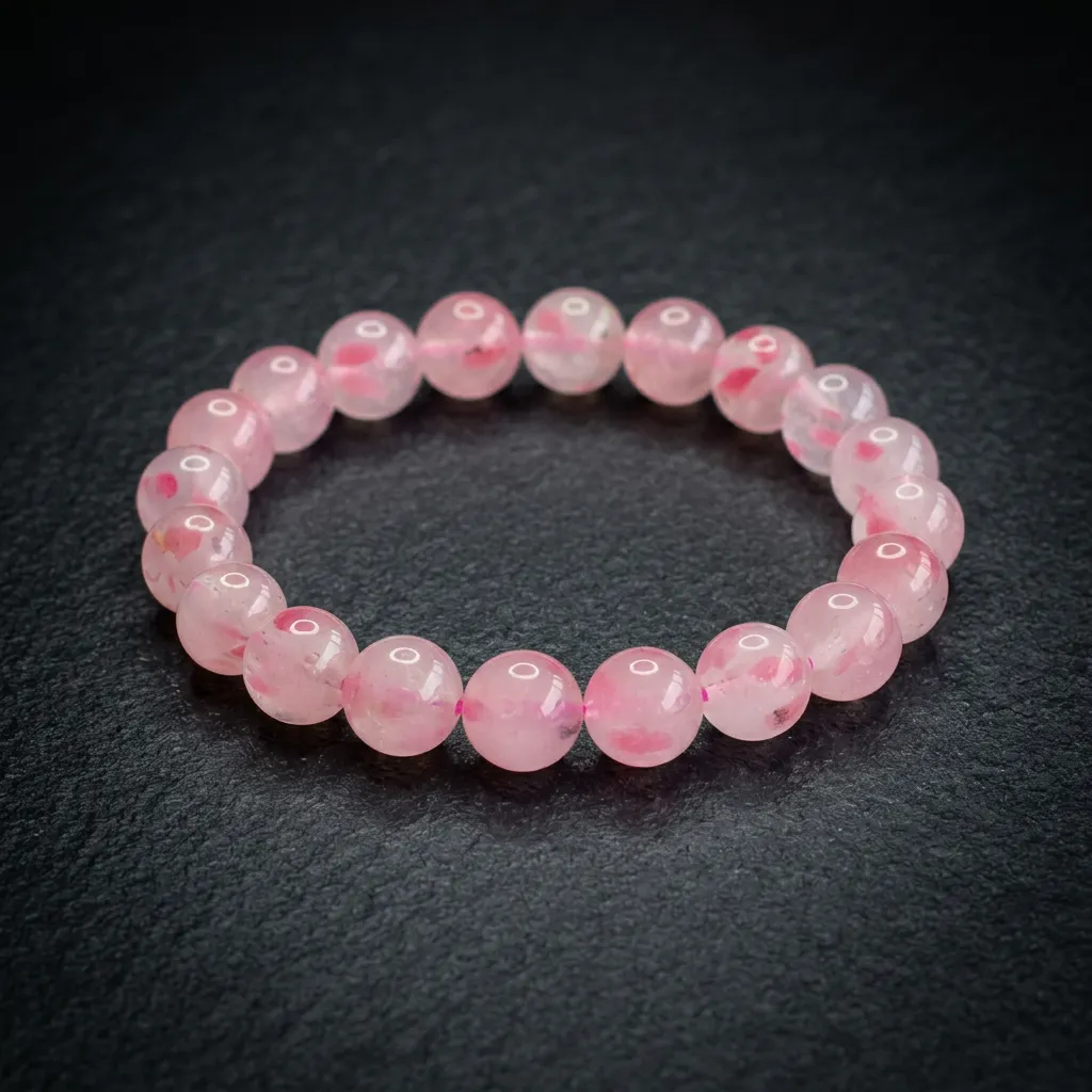 JiStones "Cherry Blossom Rain" Natural Rhodonite Bracelet &ndash; A Symphony of Romance and Balance Blush Cherry Blossom Rain-12mm+ (Grand Luxury)