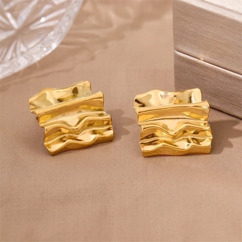 1 Pair Retro Minimalist Irregular Square Plating Stainless Steel 18k Gold Plated Ear Studs