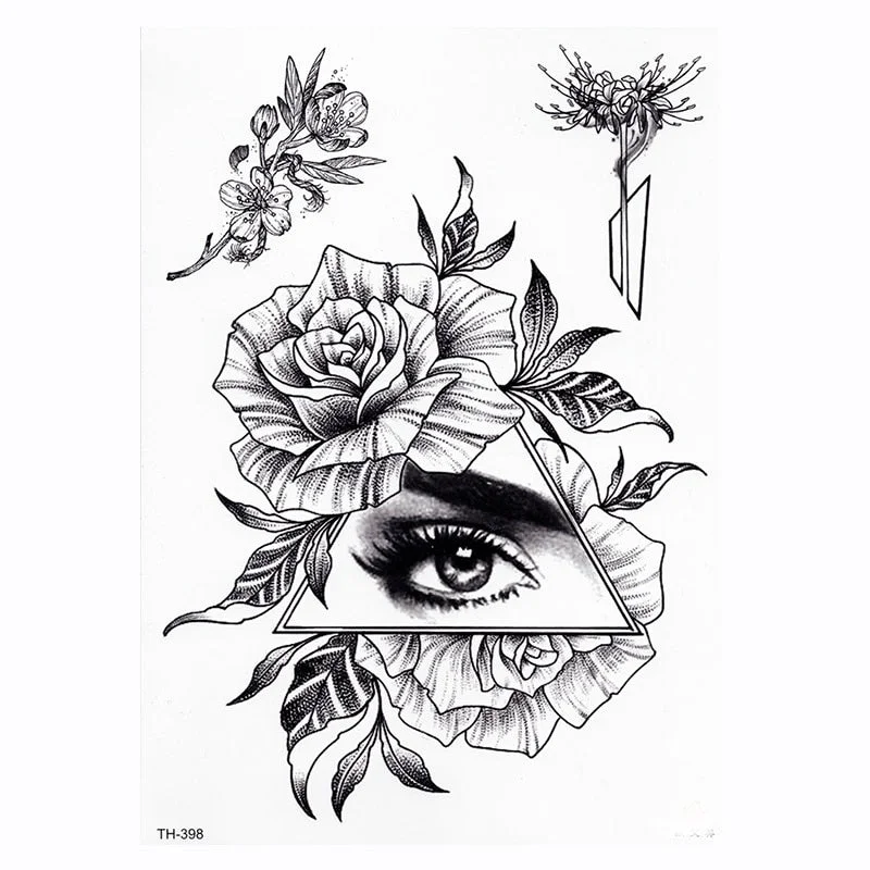 Black Flower Body Art Waterproof Temporary Tatoo Sexy Thigh Arm Tattoos Rose For Woman Flash Tattoo Stickers