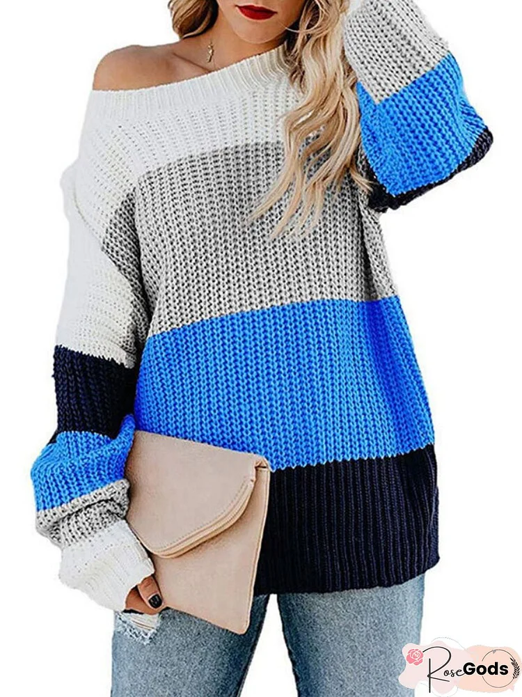 New Autumn Winter Round Neck Knitted Pullover Ladies Fashion Stripe Casual Style Loose Long Sleeve Oversized Sweater Tops