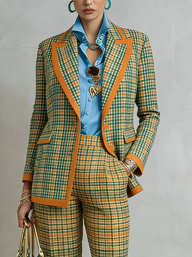 Casual Printing Plaid Lapel Collar Blazer mysite idetrend