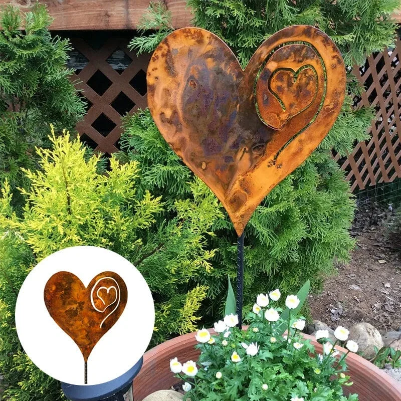 A Rusted Heart Stake in the Garden
