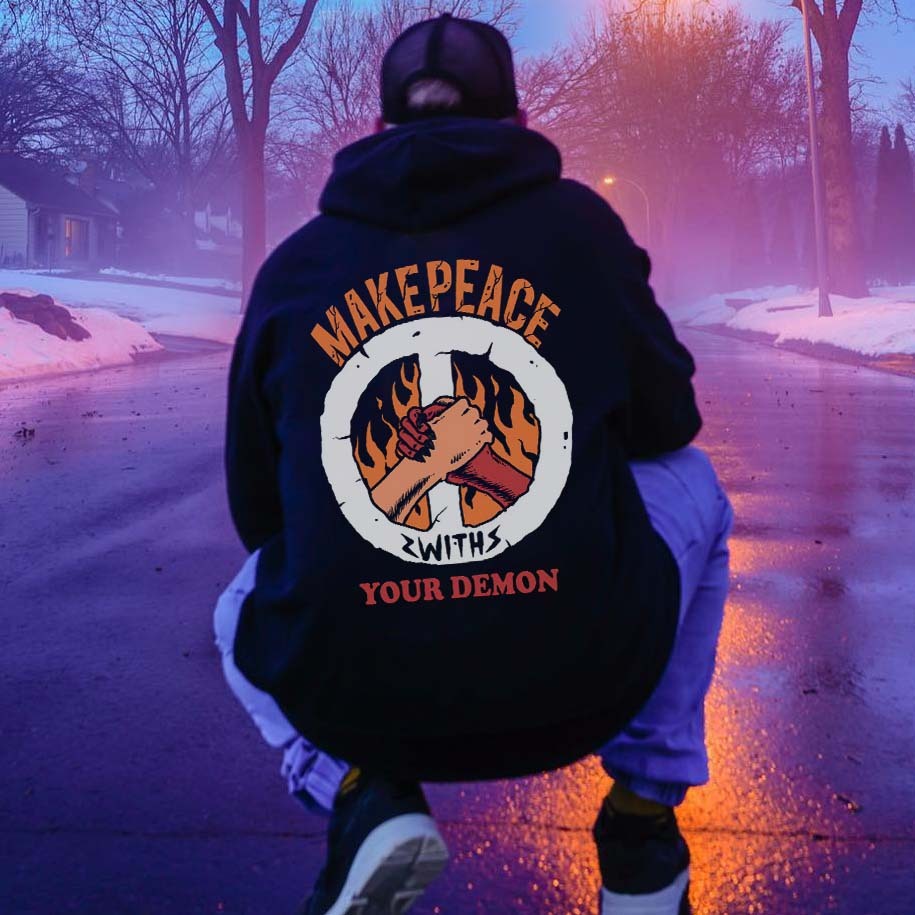 Make Peace With Your Demon Printed Men's Casual Hoodie