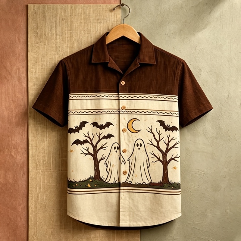 Men's Gothic Halloween Hand-painted Ghost Pattern Short-sleeve Shirt artswardrobe