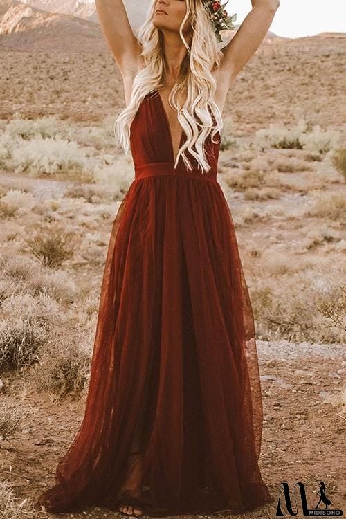 MidiSono - V Neck Backless Maxi Dress