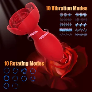 App-Controlled and Wireless Remote 360° Rotating Rose Anal Vibrator Woman masturbates to orgasm